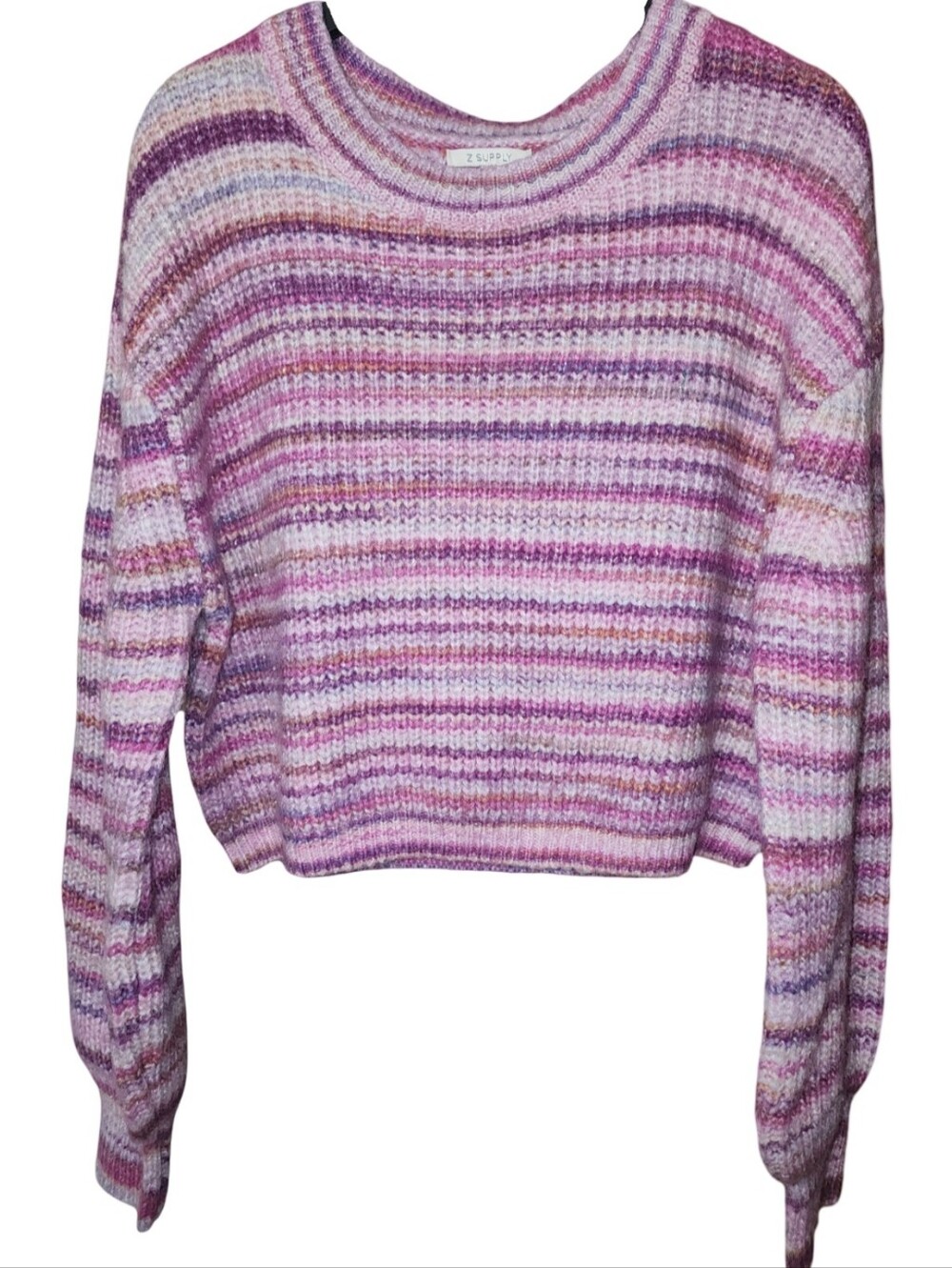 Z SUPPLY Space Dye Knit Cropped Sweater Purple Pink Medium M EXCELLENT